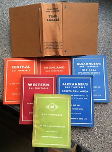 A compendium of timetables - Scottish Bus Group bus timetable folder and subsidiary timetable booklets, c1960/1