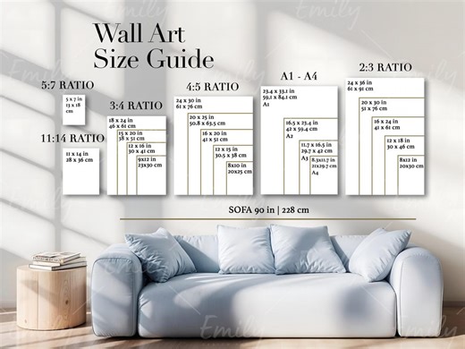 Wall Art Size Guide, Vertical Frame Chart (JPG Digital Download) - Etsy