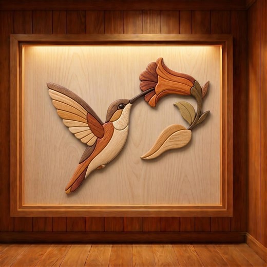 Hummingbird Intarsia Pattern, Scroll Saw Bird Template, Flower Woodworking Plan Digital Download - Etsy