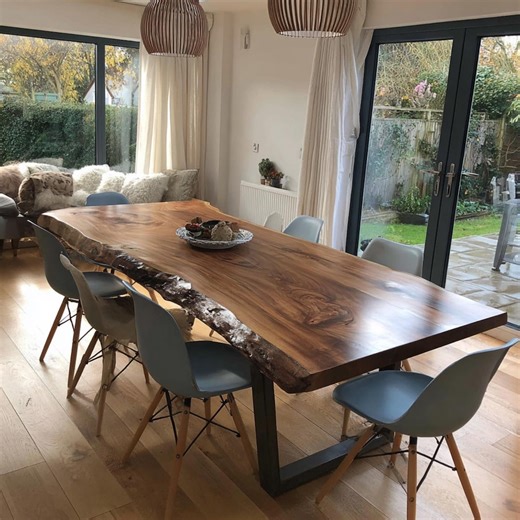 Solid Walnut Live Edge Dining Table – Rustic Farmhouse Handmade Wood Slab - Etsy