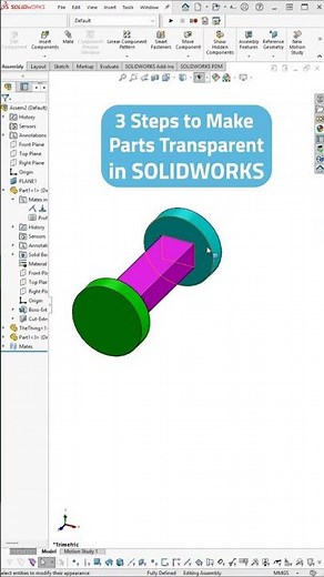 Make a Part Transparent in SOLIDWORKS #solidworks #cadsoftwaretutorial#3dcad
