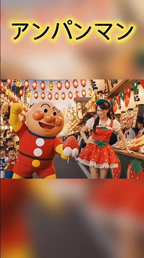 夏祭りで大追跡！アンパンマンVSイチゴガールの爆笑ランニング #ai #アンパンマン