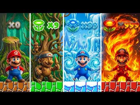 Mario Evolution From Pixel To Elemental God When Doing Touch Ice, Burn, Acid