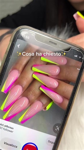 Stylish Manicure with Pink and Neon Tip Designs