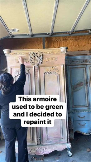 Extreme makeover for this vintage French armoire. He's gone from bold and bright green to a soft, dreamy palette. | Paint with Casey