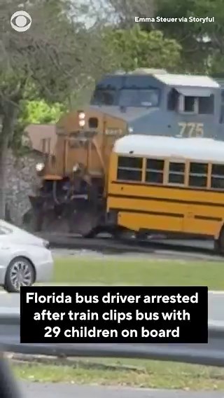 A school bus driver was arrested in central Florida after a school bus carrying 29 children was clipped by a passing train. Officials say the driver ignored a train warning signal, and Sumter County Superintendent Logan Brown said that a serious collision was a “matter of six inches.”According to the Sumter County Sheriff’s Office arrest report, the 67-year-old bus driver was arrested for “reckless driving, culpable negligence, and 29 counts of child neglect without great bodily harm.”