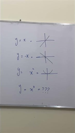 Sketches of basic functions: y = x, y = -x, y = x^2, and a prompt for y = x^3