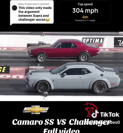 Replying to @pelu.rides Camaro ss VS Challenger #dragrace #triprank #chevrolet #dodge #usa