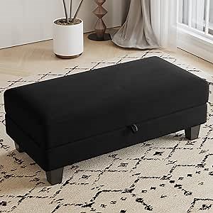 Belffin Black Velvet Ottoman - Large Storage Bench for Living Room & Bedroom - Upholstered Footstool