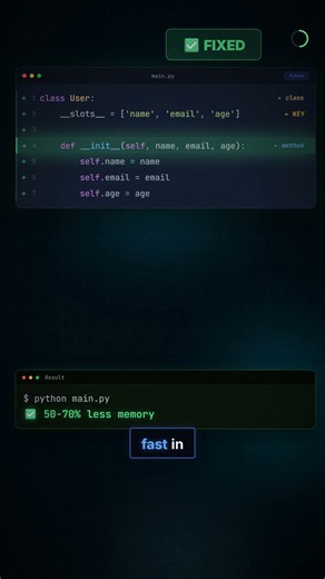Python's __slots__ cuts class memory by 50% 🔥