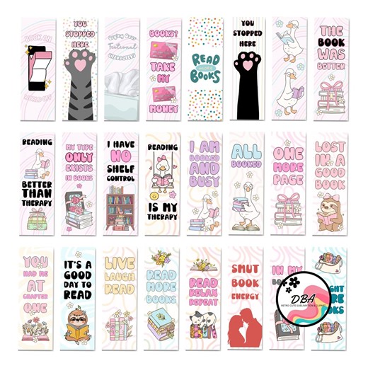 Book Lover Bookmark PNG Bundle | 40 Bookish Bookmarks | Cutest Reading Bookmarks | Booktok Reader - Etsy