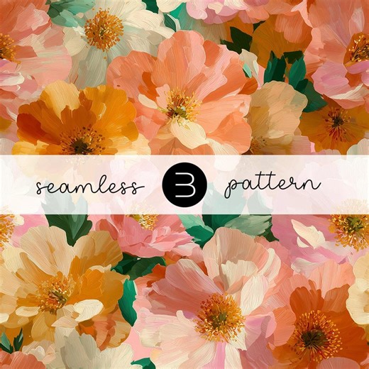 Peach Coral Floral Pattern – Warm Painterly Flowers Seamless Design for Fabric, Digital Paper - Etsy