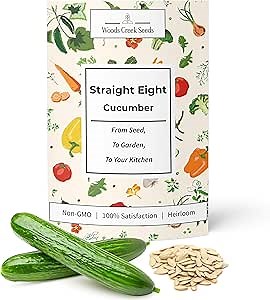 Straight Eight Cucumber Seeds for Planting - Heirloom, Non-GMO Slicing Cucumber Seeds for Outdoor Gardens, Crisp Straight Cucumbers for Fresh Eating | Woods Creek Seeds