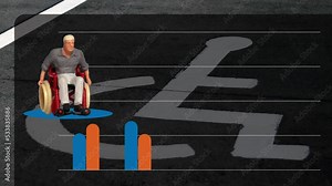 The concept of discrimination against employment of persons with disabilities. Miniature people and bar graph.