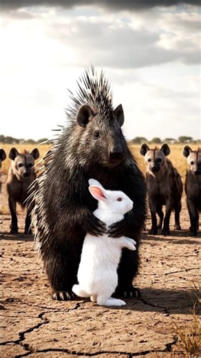 Will the porcupine manage to protect the rabbit? 🦔🐇❓#porcupine