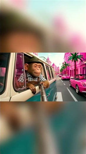 Pink overload: Monkey feels like he's in a gumball shop!