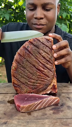 Giant Grilled Tuna Steak ASMR – Sliced Flaky Tuna Steak