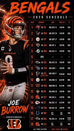 Cincinnati Bengals 2026 NFL Schedule