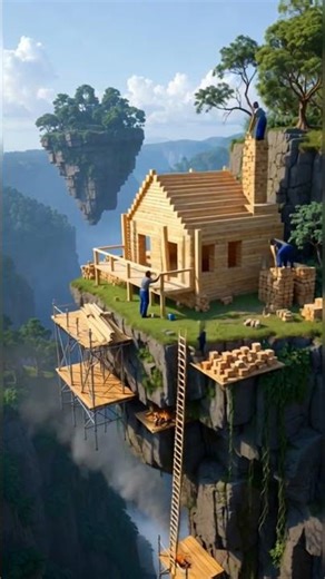 Building a Dream House on a Floating Cliff! 🌲🏠 #shorts