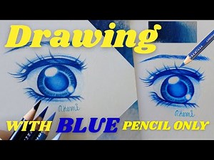 Drawing with blue coloured pencils