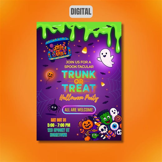 Halloween Trunk or Treat Sign, Trunk or Treat Flyer Template, Printable Halloween Event Poster, Fall Festival Sign, Editable Canva Design - Etsy