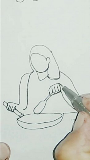 Sketch of a woman cooking in the kitchen