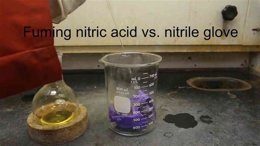 What Happens When Fuming Nitric Acid Meets Protective Lab Gloves