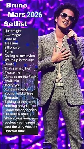 Bruno Mars Setlist 2026 #brunomars #setlist #concert #fyp #viral