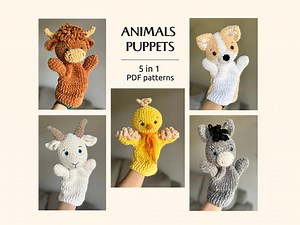 Farm Animals Crochet Hand Puppets Patterns PDF | Crochet Highland Cow | Corgi Dog L Amigurumi Chick | Goat Pattern | Donkey Amigurumi - Etsy