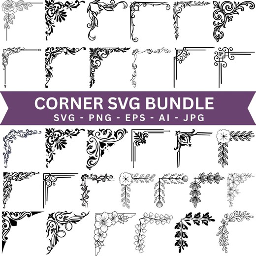 Corner Svg Bundle, Wedding Border Svg, Decorative Elements Svg, Vintage Floral Corner Clipart Set, Flower Corner Svg , Border Frame Svg - Etsy UK