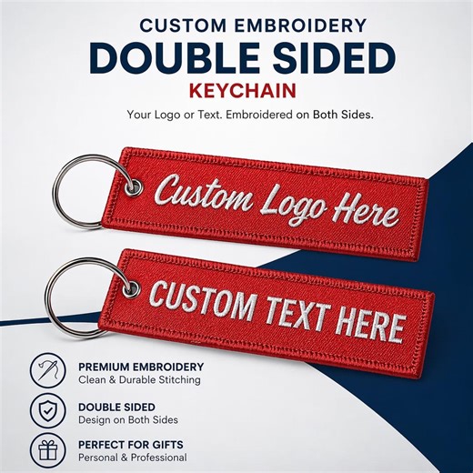 Custom Double Sided Embroidered Keychain | Personalized Text or Logo Key Tag - Etsy