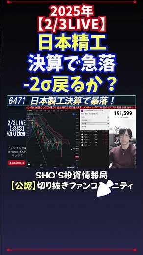【2/3LIVE】日本精工決算で急落-2σ戻るか？ #日経平均株価 #投資