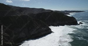 Devil's Slide Trail, Graffiti Hill and Bunker Point in Background. Gray Whale Cove State Beach in Background. Pacific Ocean Coastline and Waves. California State Route 1
