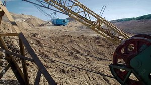 Bucket-wheel excavator. Giant bucket wheel excavator. Excavator in the mines.