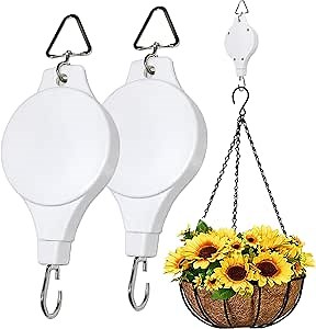 Adjustable Plant Pulley Hanger-2 Pack, Plant Pulley Retractable Hanger, Pully Hook for Hanging Garden Basket Pots, Bird Feeder Outdoor Heavy Duty