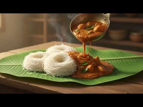 Village Morning Cooking ASMR | Idiyappam & Chicken Curry on banana leaf