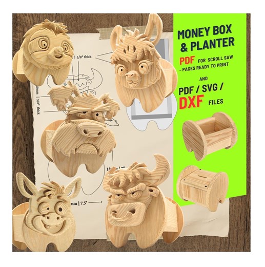 5 Animal Planter Box Scroll Saw Patterns: 5 Diy Woodworking Plans (PDF, SVG, DXF) Set No.27 - Etsy