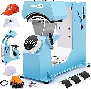 AKEYDIY Auto Hat Heat Press Machine for Caps with 3pcs Interchangeable Platens 3-in-1 Automatic Cap Press w/Knob-Style Digital Controller & Auto Open & Release, Heat Transfer Printing for Caps