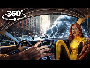 360° CITY FLOOD AFTER TSUNAMI 1 - Escape in Car with Girlfriend Roller Coaster VR 360 Video 4k