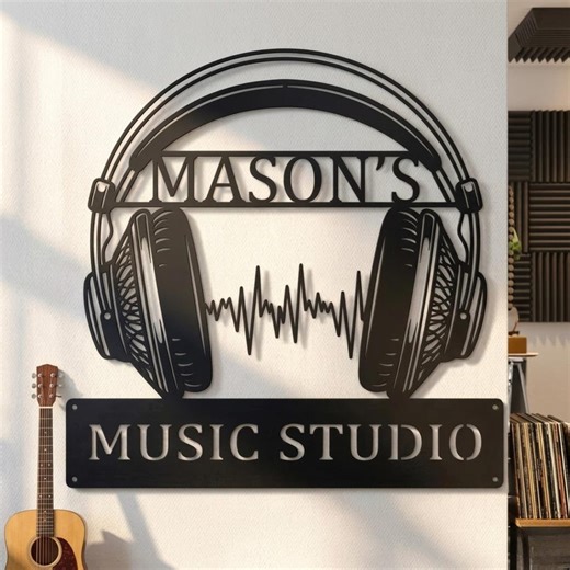 Custom Music Studio Metal Sign, Personalized Headphones Wall Art, Recording Studio Decor, Gamer Gift - Etsy