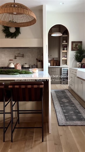 Our kitchen space just got quite the upgrade! We picked the Vail Counter Stool in the Maple Leather from @denvermodern and I am in love 😍😍 These stools are incredibly high quality, and they got delivered fully assembled, which is a huge win in my husband’s book 😂. From the leather material to the smallest details like the walnut dowel on the back, these counter stools are all around amazing! Adds the perfect pop of moodiness, and this style of stool can fit so many different kitchen styles! D