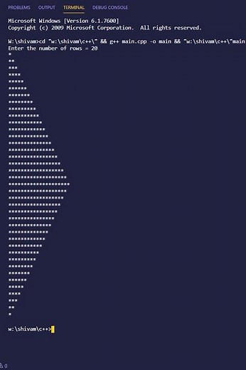 C++ program to print half diamond star pattern | PWOS #shorts