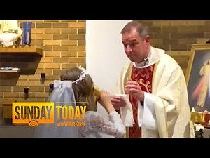 Girl Has Priest Laughing During Her First Communion Wine ‘Sip’