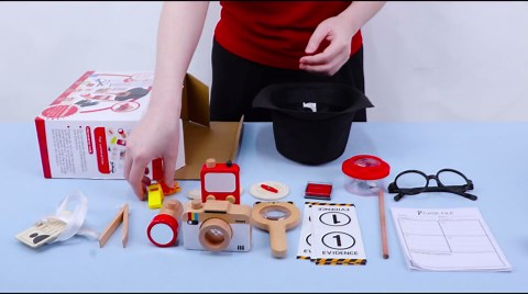 Spy Kit for Kids Detective Outfit Fingerprint Toys with Hat, Wooden Magnifying Glass and Detective Tools, Investigations Science Role Play Toy Gifts for Toddlers Boys Girls Kids Aged 3+