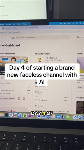 Day 4 of starting a brand new faceless YouTube channel using only AI. Ask any questions in the comments and follow for more of my journey! #facelessyoutube #youtubeautomation #sidehustle
