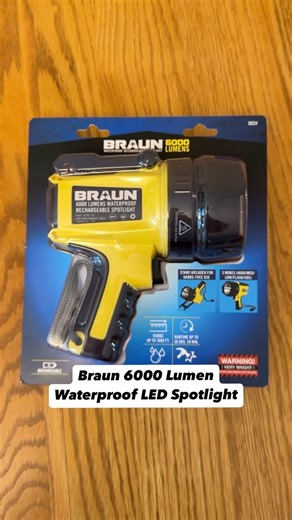 The Braun 6000 Lumen Rechargeable Waterproof LED Spotlight casts brilliant wide-area light and has 5 different light modes. Only $49.99 at your local #HarborFreight. #flashlight | Harbor Freight