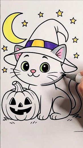 Halloween CUTE Kitty Coloring Page #halloween #witch #catcoloring #coloringpage #coloring #pumpkin