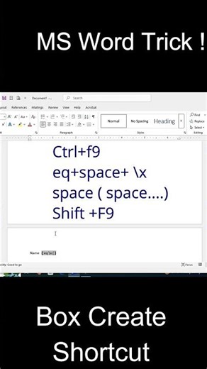 Create Box in MS Word Shortcut #Shorts #FieldCode #MSTips #TechShorts