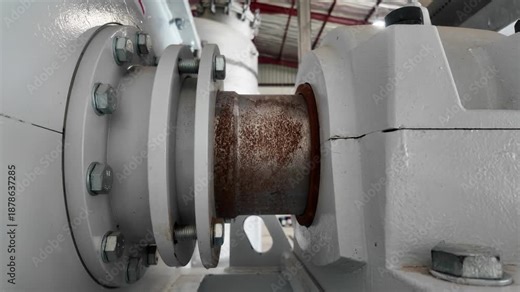 coupling and flange connection of an industrial centrifugal pump, flange coupling, which is used to connect two rotating shafts, such as a motor shaft to a pump shaft.