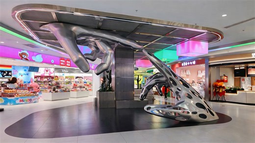 A giant metallic hand that turns this mall into a gallery